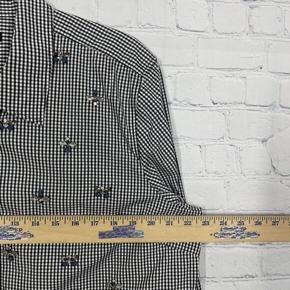 Talbots Blouse Women's XL Plaid Button Down Beaded Studded Long Sleeve Check - Picture 10 of 13